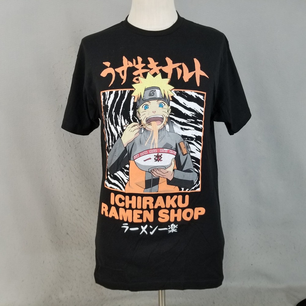 Naruto T-Shirt Mens L Black Ichiraku Ramen Shop Graphic Tee Shippuden Collection